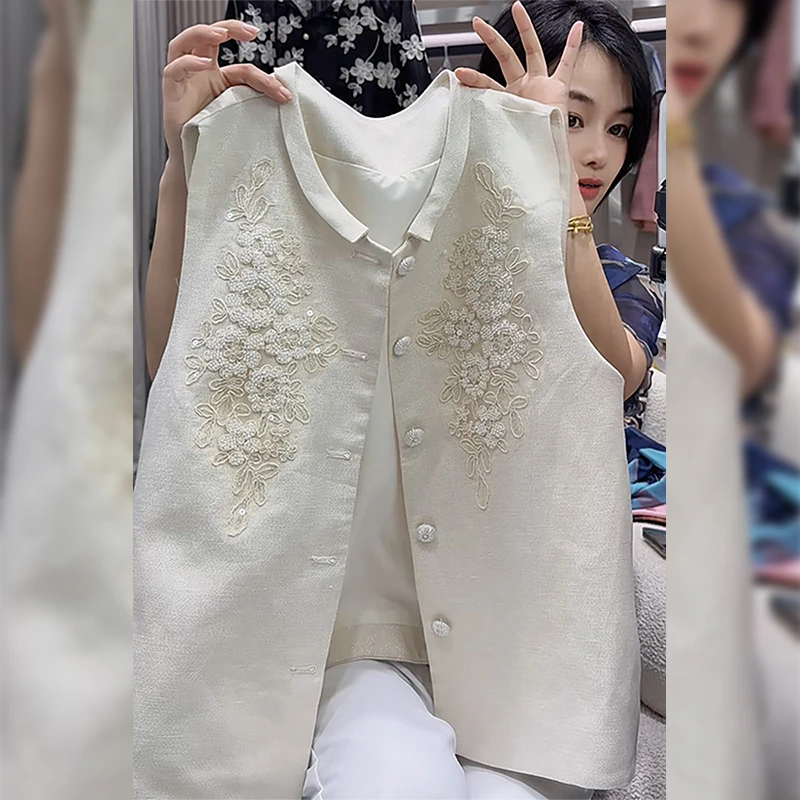 夏季新中式重工刺绣马甲女时髦洋气叠穿薄款外穿背心2025新款上衣
