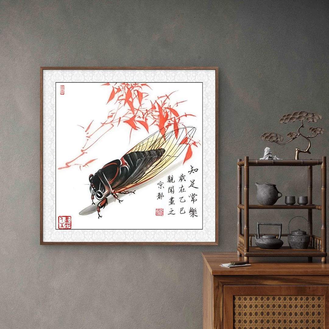 8780-一鸣惊人-50-50中式装饰画木框玄关书房茶室客厅挂画