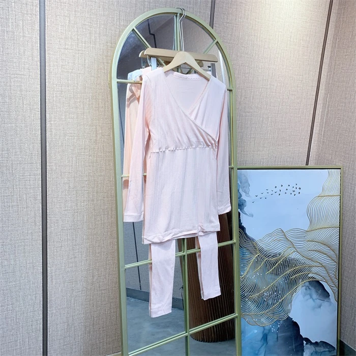 O402孕妇2025家居服月子服浅粉色秋衣秋裤套装哺乳两件套90-150