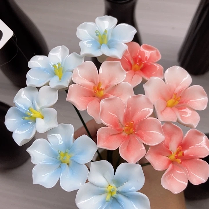 摆件手工制作陶瓷花10朵樱花