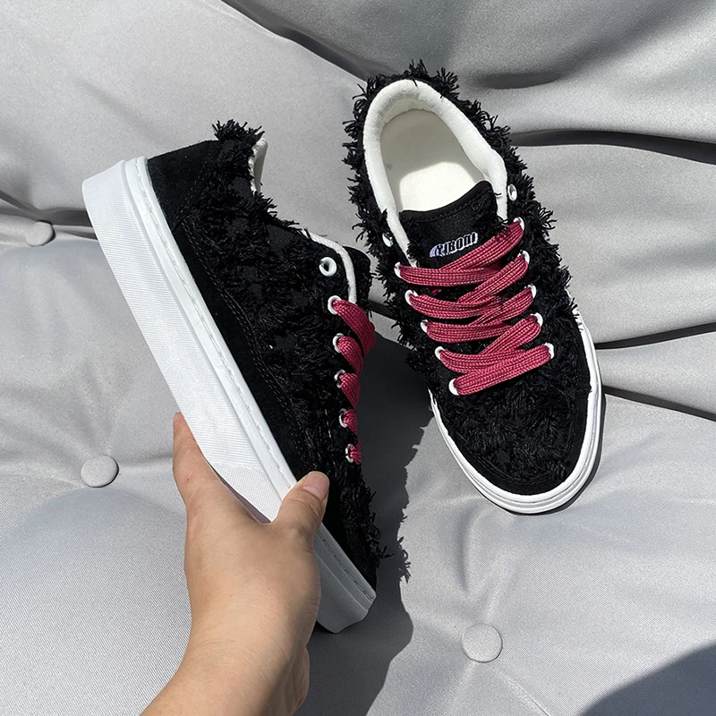 男款45码板鞋黑色面包鞋子机能潮鞋女流苏情侣透气耐磨休闲鞋男鞋