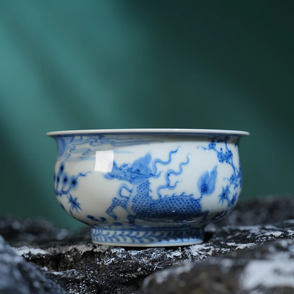 望月怀古松竹梅麒麟望月炉式杯140ml 手工手绘高档送礼茶器主人杯