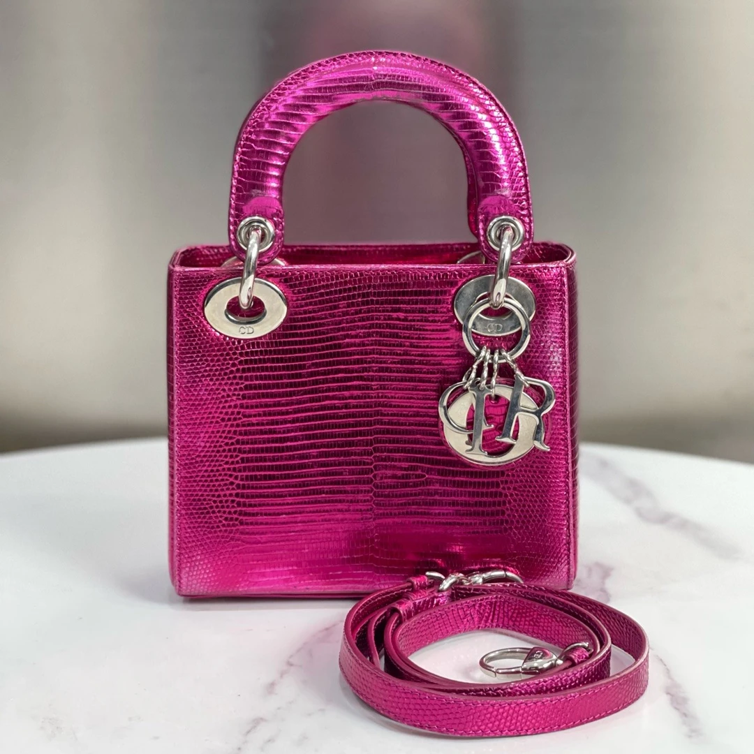 95新 DIOR/迪奥 镭射蜥蜴皮戴妃单肩斜挎手提包11276384