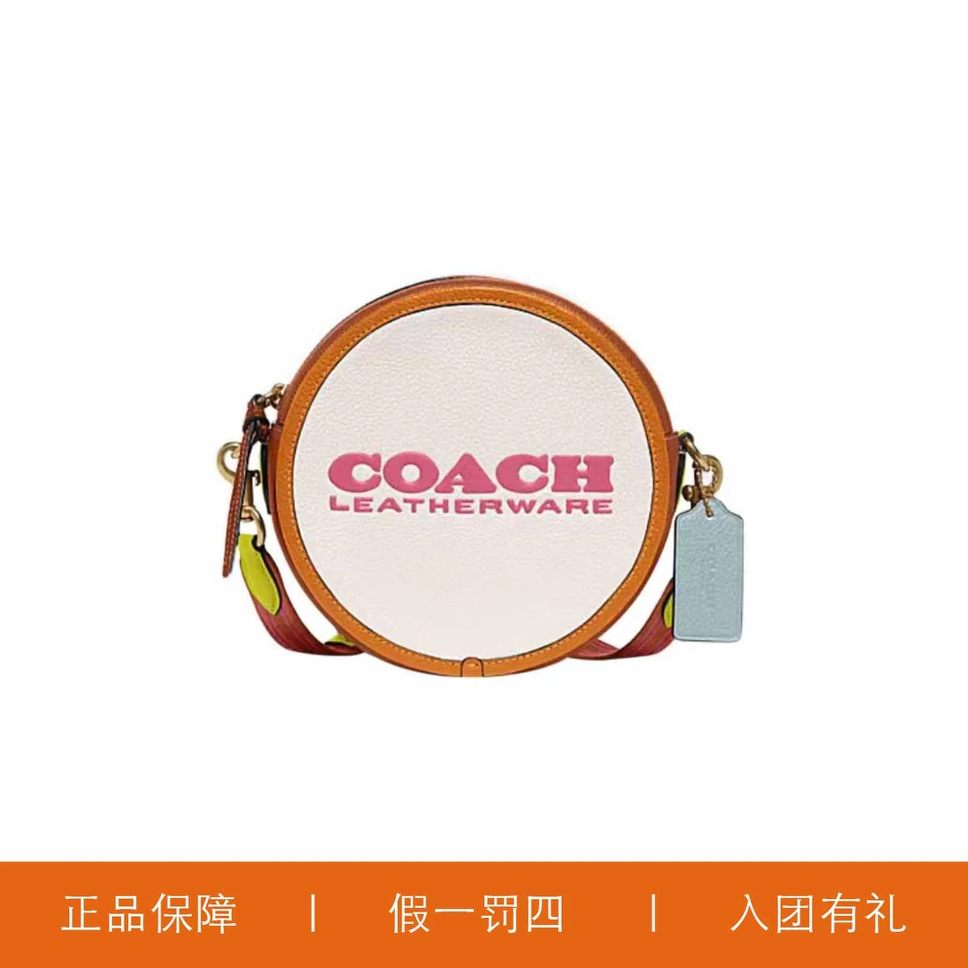 95新 COACH/蔻驰 蔻驰拼色印花圆饼包/C2991/18X18X6