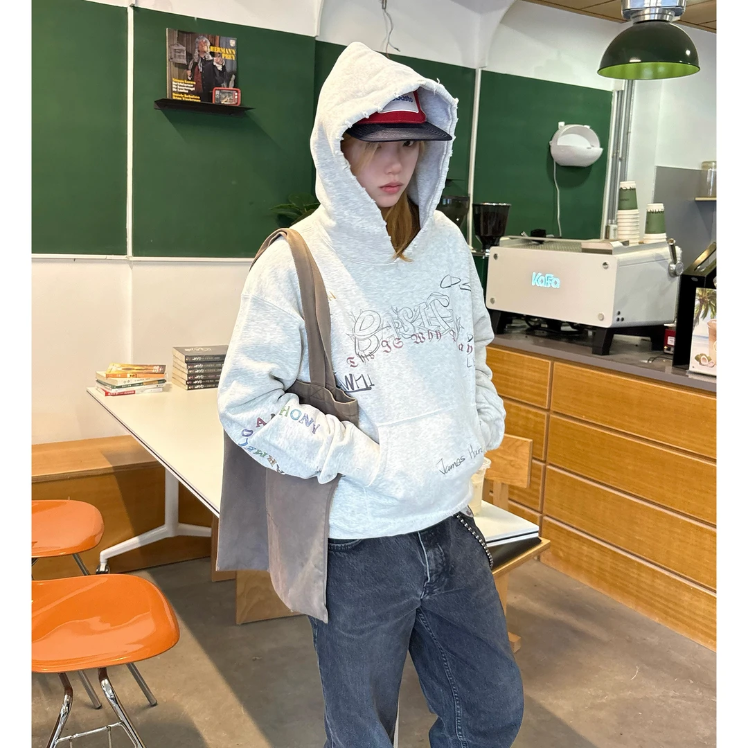 下层基础24秋冬致敬传奇球星印花系列500克纯棉毛圈短宽连帽卫衣