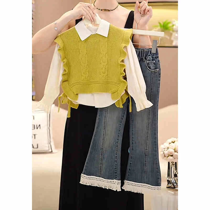 女童时髦洋气套装2025新款女大童秋装毛衣针织衫儿童春秋款牛仔裤