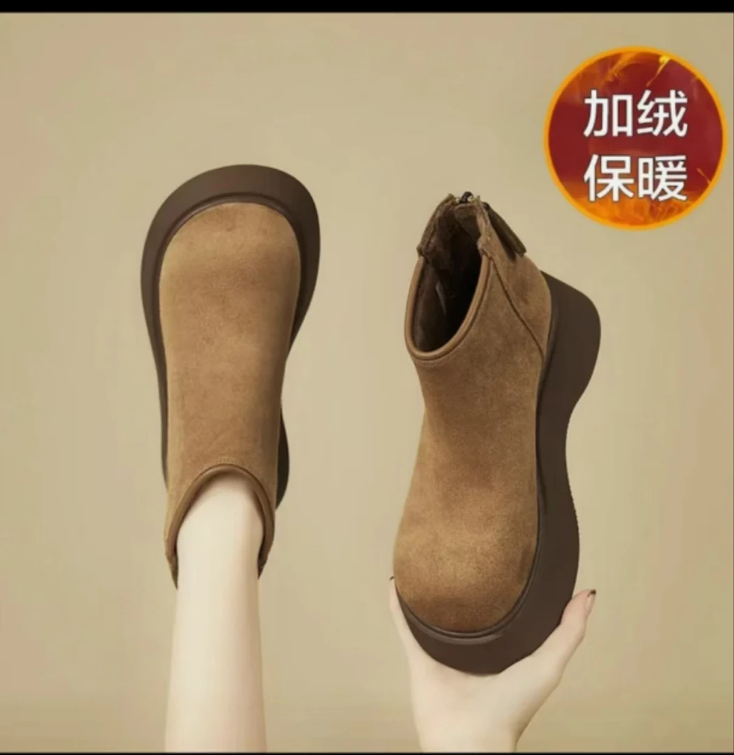 【厚绒】厚底增高马丁靴女靴2024冬季新款切尔西短靴复古加绒马丁靴