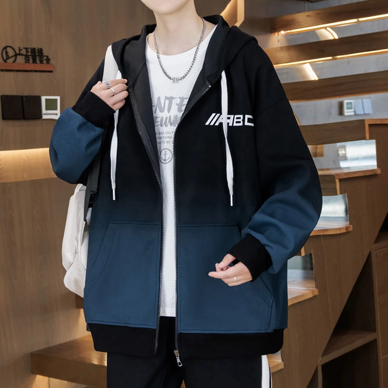 秋冬季青少年开衫卫衣男士宽松潮流休闲外套学生连帽上衣服10319