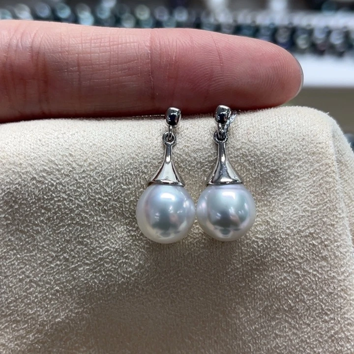银S925镶嵌耳饰海水珍珠澳白9-10m 21号