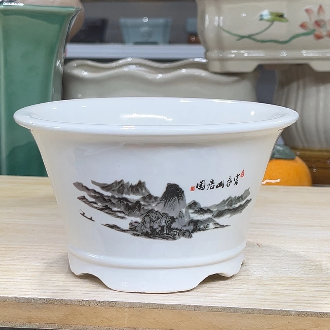 陶瓷绿植多肉微瑕贴花盆口径15*9