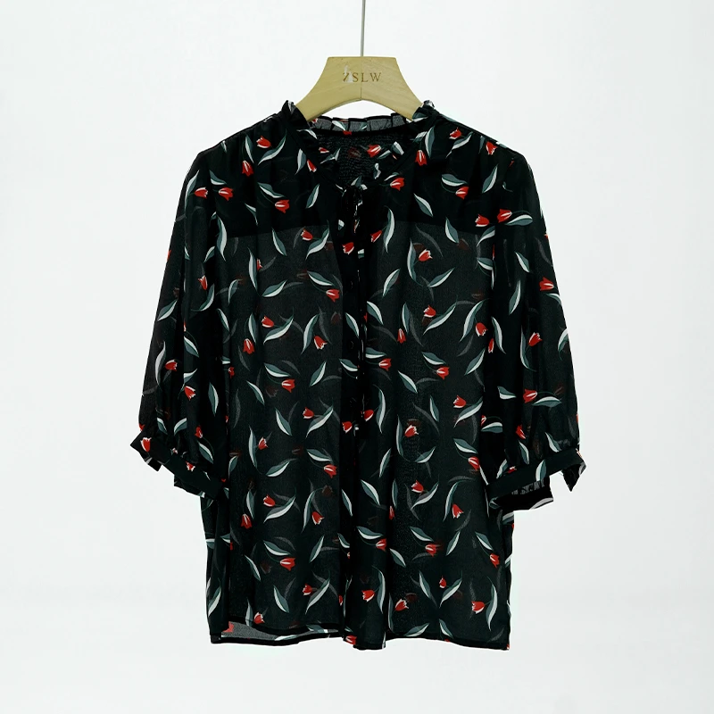 桑蚕丝短袖时尚百搭衬衫休闲宽松轻奢显瘦复古  LW  825063