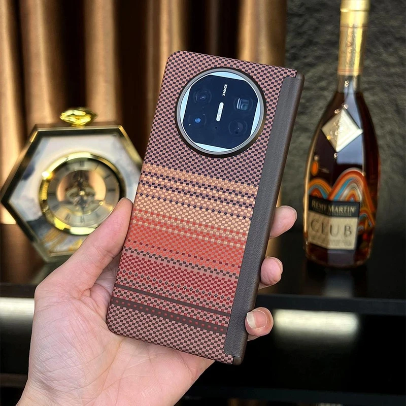 适用华为MateX6碳纤维纹手机壳高档防摔皮质中轴保护壳matex5超薄