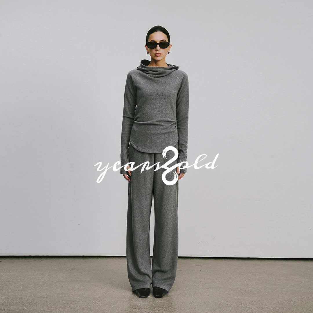 26yearsold休闲简约时尚修身连帽套头上衣+高腰直筒裤3725&3725-1