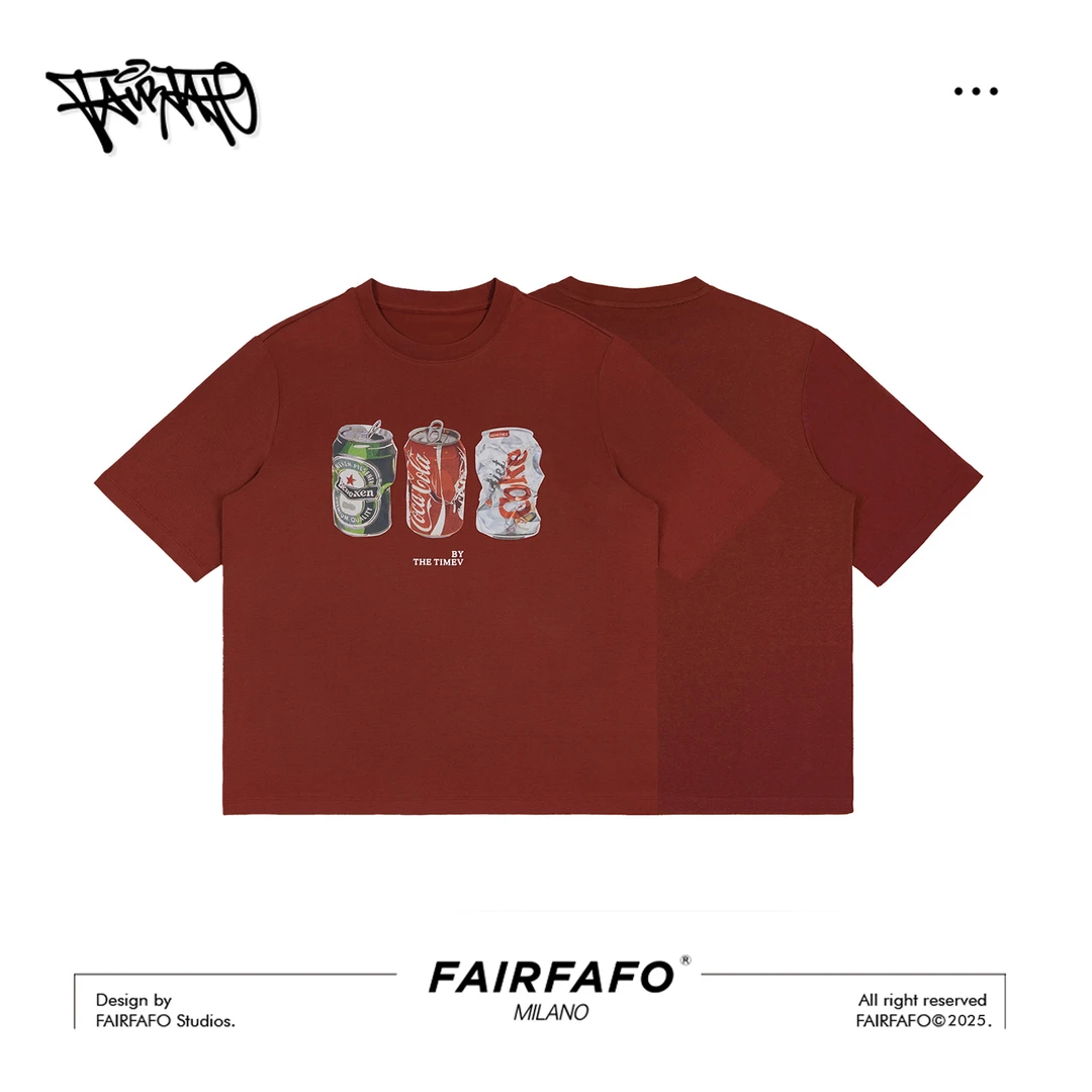 FAIRFAFO【卡通饮料T恤】TXPY312048夏季宽松印花卡通短袖T恤