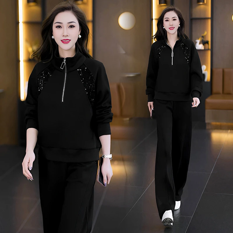 时尚休闲运动服套装女2025年春季新款大码女装宽松显瘦长袖两件套