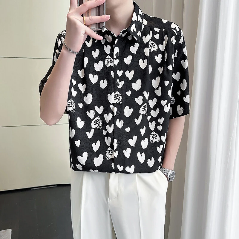 夏季新品冰丝水印中袖衬衫