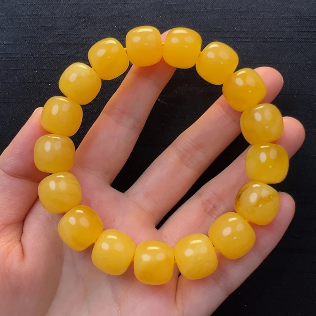 未镶嵌琥珀裸石焦皮同料橘底浓蜡手串13mm