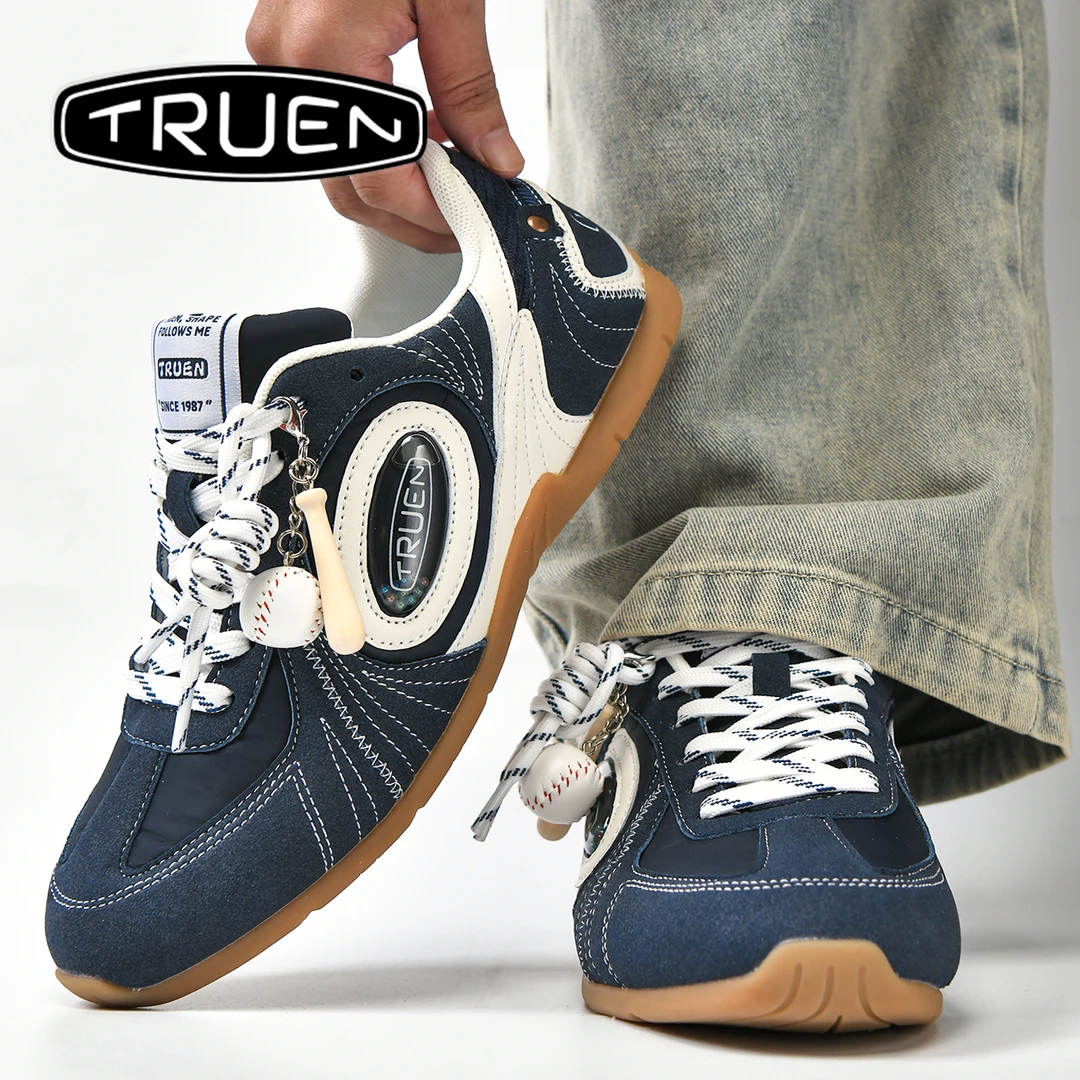 真恩[涡风]德训阿甘海军蓝复古轻便软底日常运动男鞋通勤上班薄底