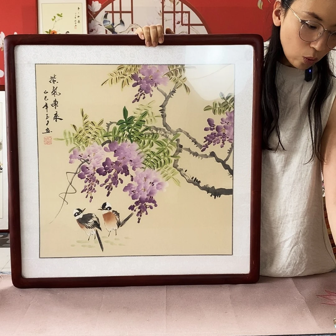 国画手写手绘国画作品62✖️62带框包邮