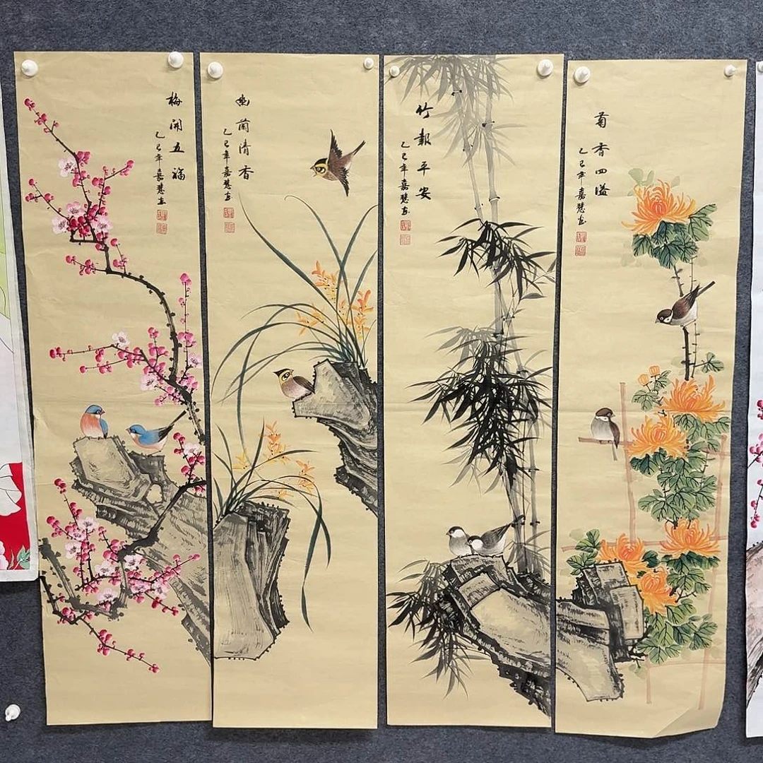 国画四尺对开35X140纯手绘作品