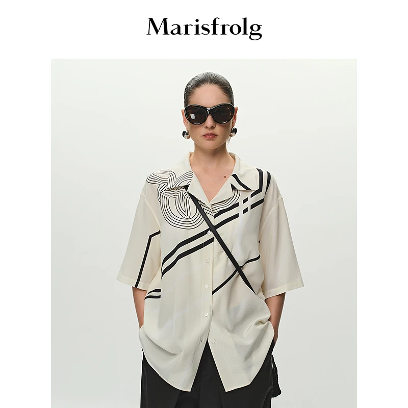 Marisfrolg玛丝菲尔25年夏季新款撞色印花廓形衬衫A1FZ27229
