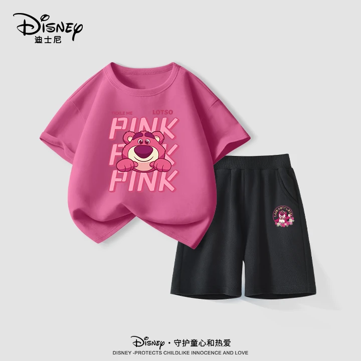 迪士尼女童夏季纯棉短袖套装2025新款中大童时髦半袖五分裤两件装