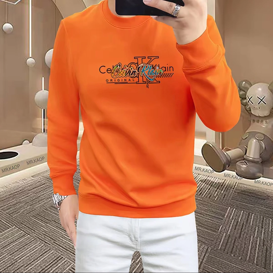 2025秋冬字母印花加绒修身ins套头卫衣男青年百搭流行休闲打底衫