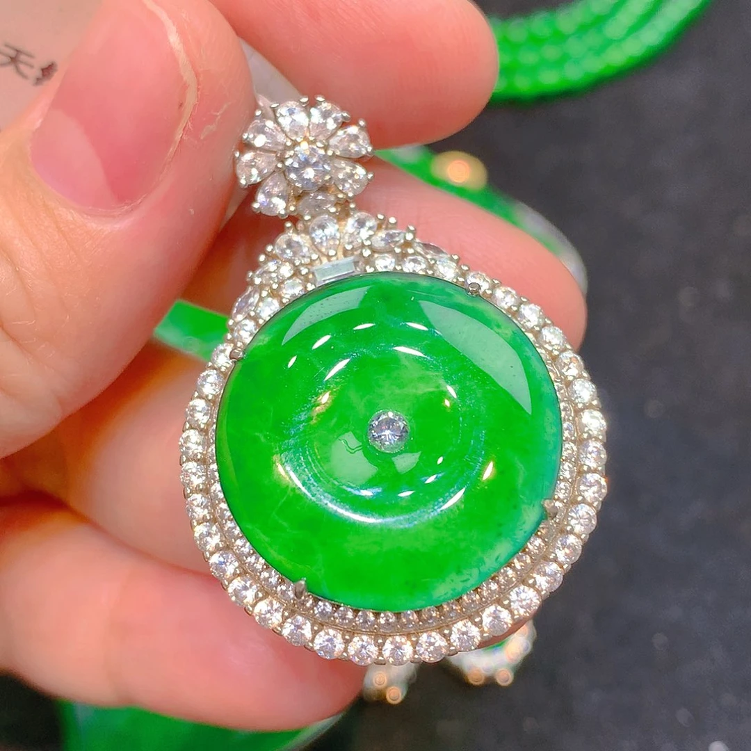 吊坠(不含链)银S925镶嵌翡翠翡翠