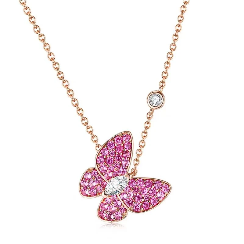 1724项链750黄金18K金镶嵌百搭蝴蝶项链