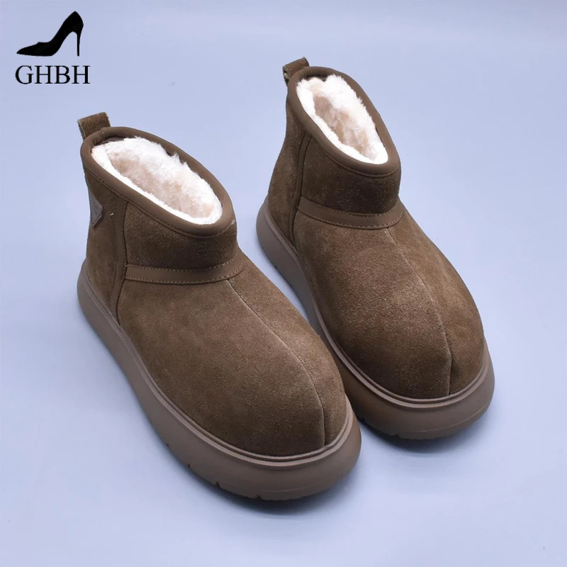 卡皮巴拉新款百搭厚底增高牛皮雪地靴阿童木可爱大头丑萌加绒保暖