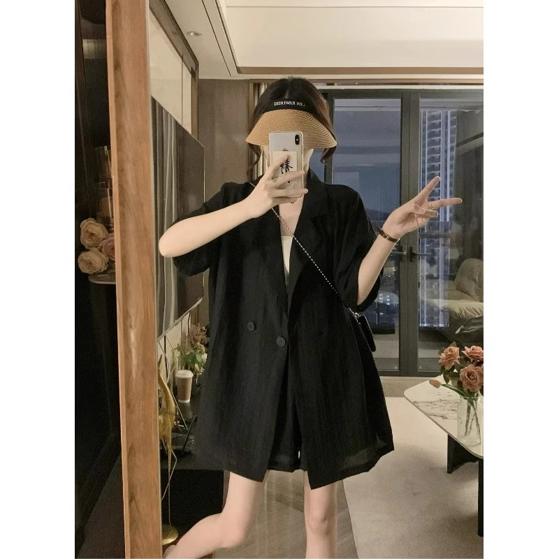 大码女装小个子时尚休闲穿搭一整套夏装胖mm显瘦衬衫短裤两件套装