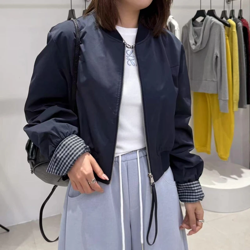 休闲欧洲站2025春秋新款设计感抽褶拉链棒球服时尚立领短外套女