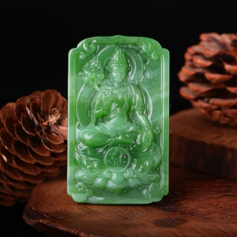 【泓贝珠宝-N918】和田玉老料碧玉观音吊坠