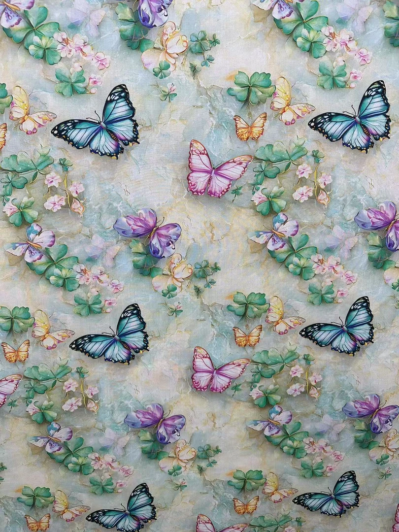 蝶羽沾露 5D浮雕棉绸 传统连衣裙旗袍套装被套家居服面料