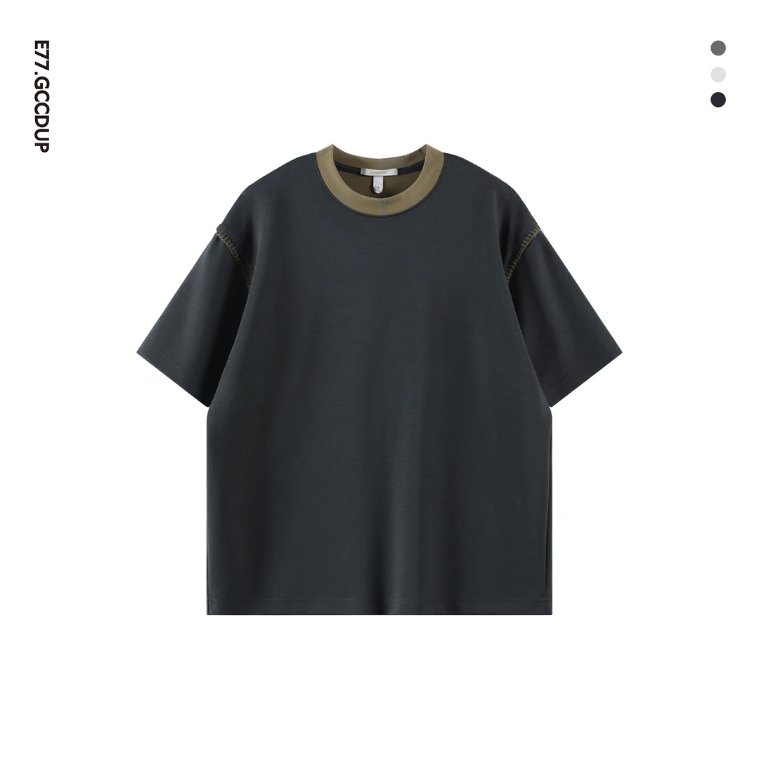 【48小时发货】拼接撞色短袖莫代尔时尚百搭高级感男装圆领T恤2167