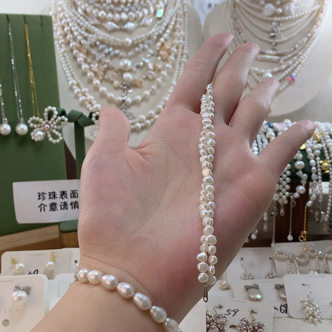 手绳银S925镶嵌淡水珍珠