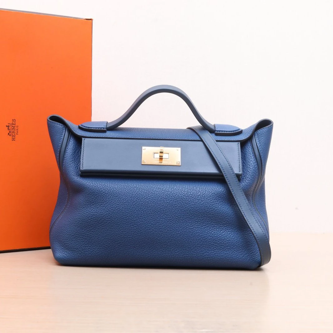 95新 Hermes/爱马仕 【黑 黑】2424 29 73宝石蓝 Togo皮 Z刻 金扣