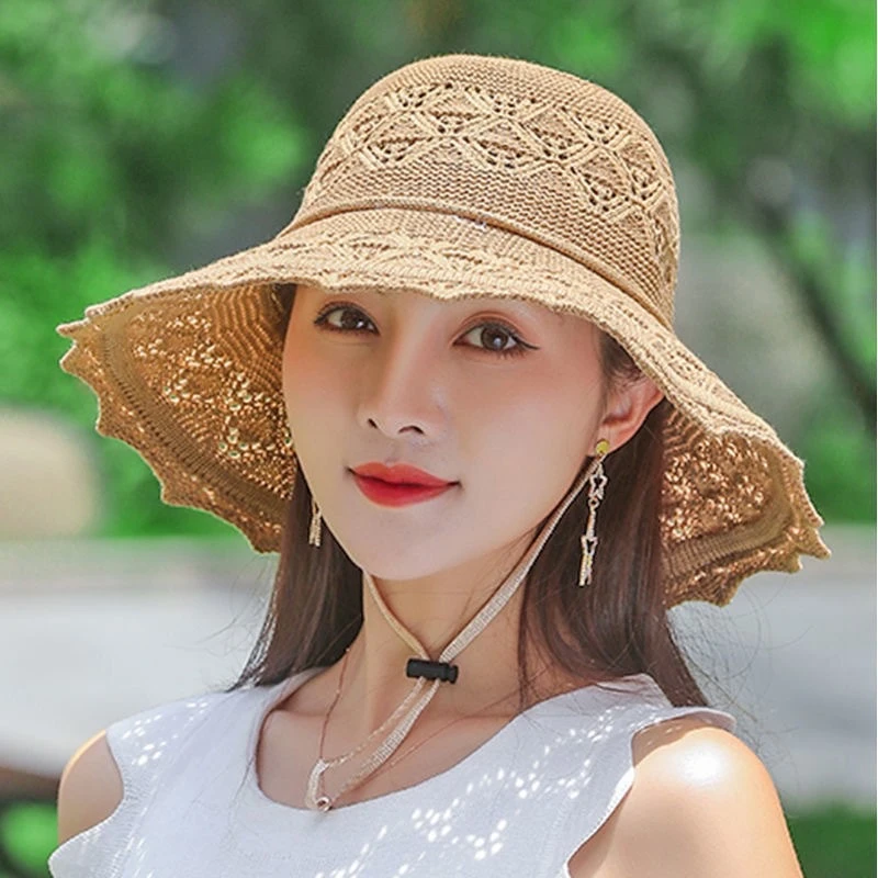 【黄小西专属】新款牡丹钩花太阳帽可折叠帽夏季女士遮阳防晒大帽檐