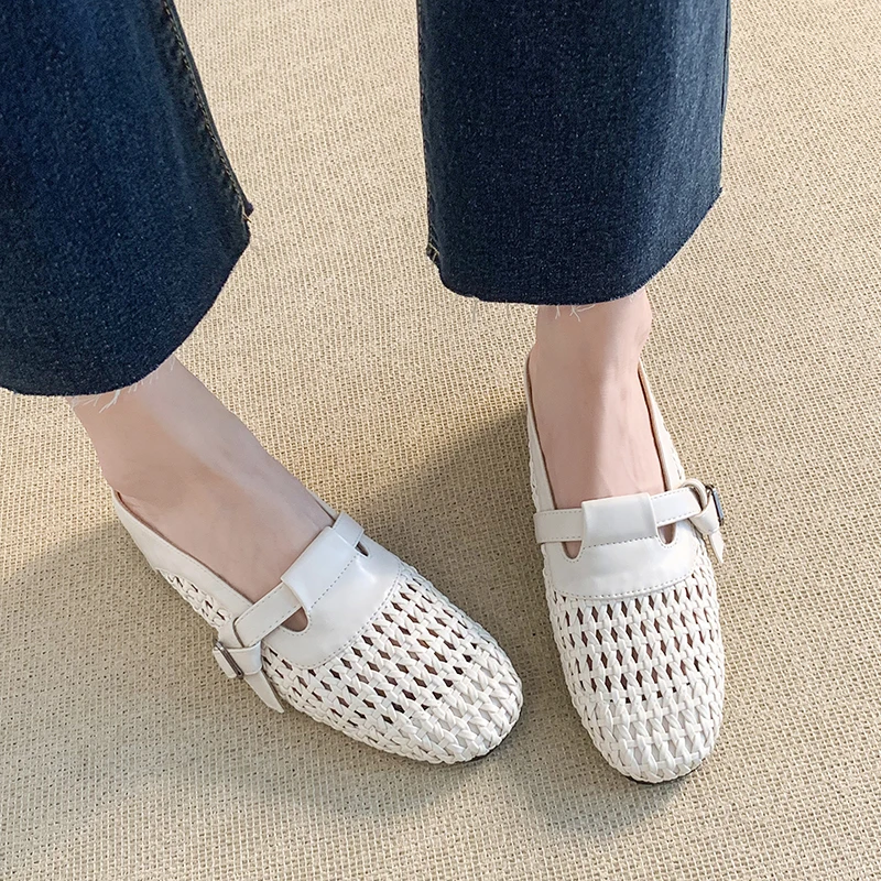 法式绝美编织镂空包头半拖鞋女2025夏季时尚百搭内增高休闲凉拖鞋