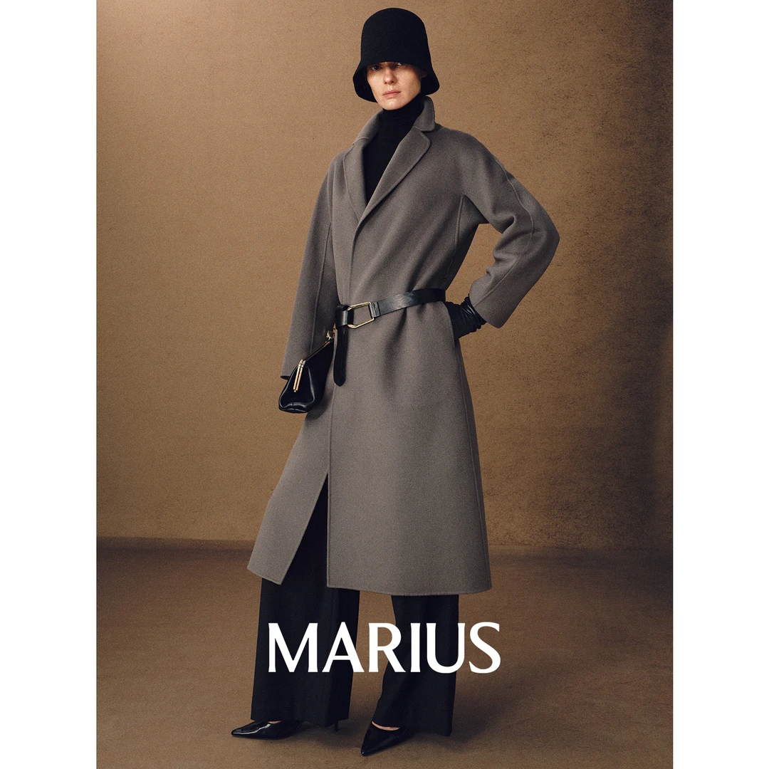 MARIUS | "一生之衣"美利奴羊毛双面呢简约知性水貂毛领系带大衣