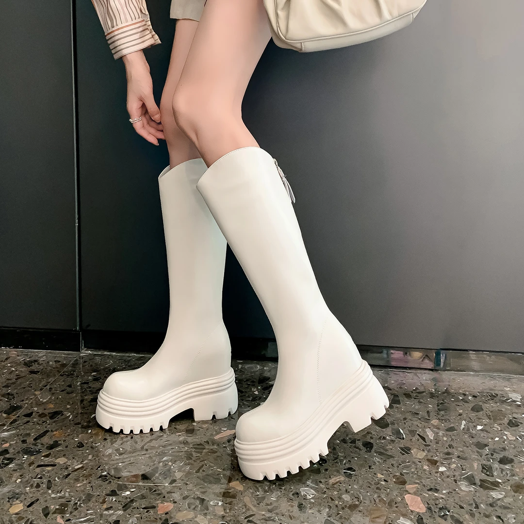 小个子12cm超高跟百搭过膝加绒高筒冬季时尚百搭显瘦气质欧美靴