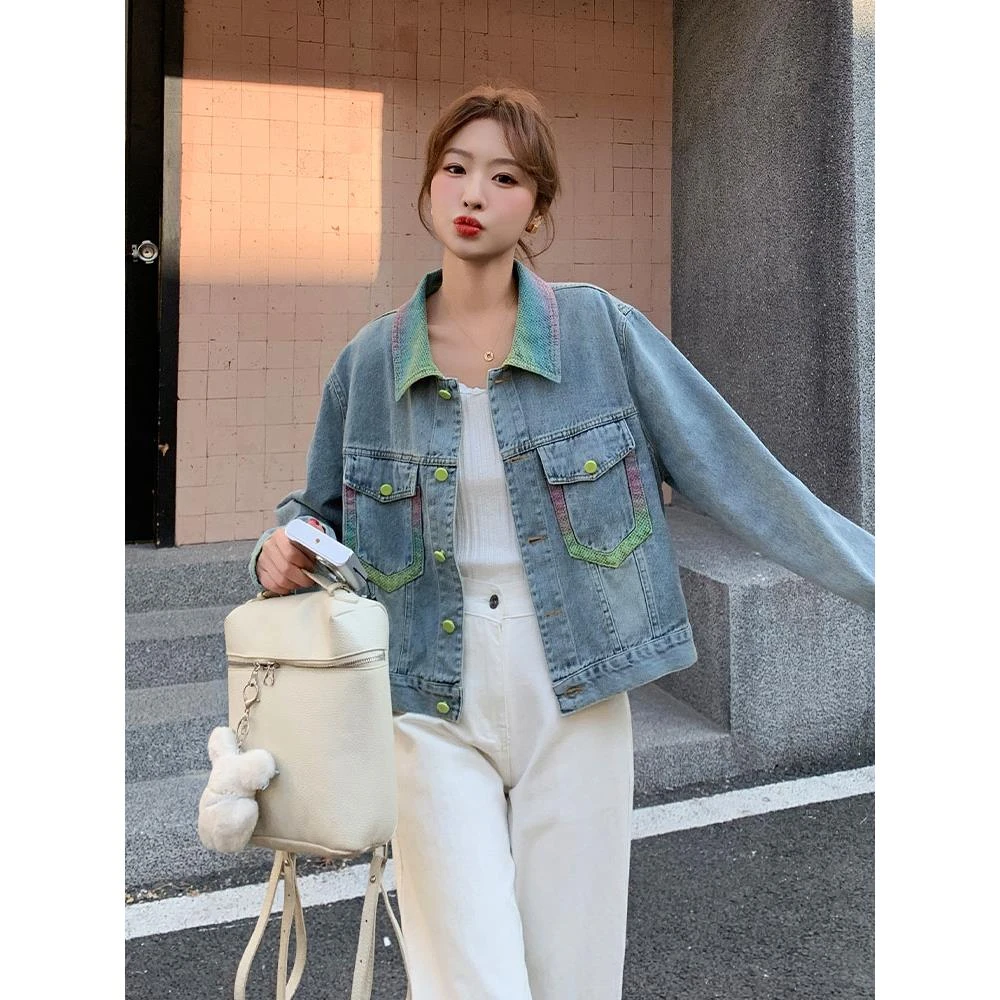 浅蓝色设计感牛仔外套女短款2025春季韩系小个子又a又飒休闲夹克