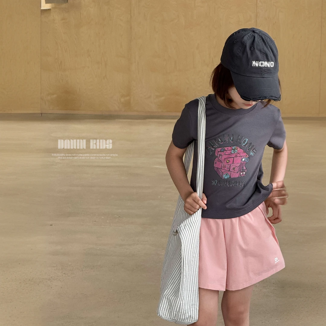 【嗒囜】透气有弹220G罗纹棉 短款辣妹风女童夏装新款印花短袖T恤