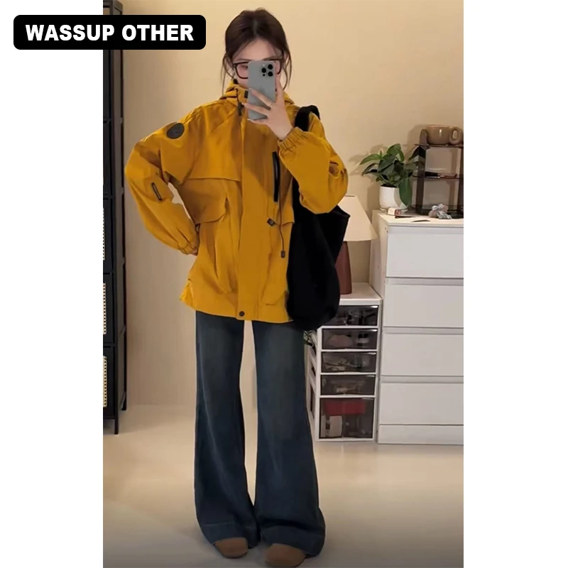 WASSUP OTHER户外登山大口袋工装冲锋衣男款春季宽松休闲连帽夹克