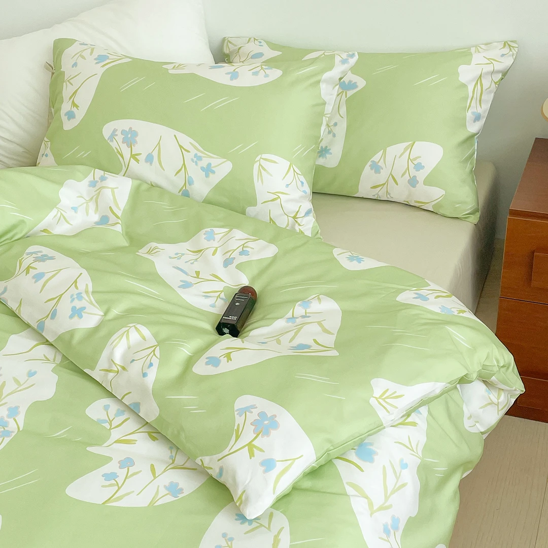 春风送信 治愈系原创小众插画60S长绒棉床单被套四件套双人春日绿
