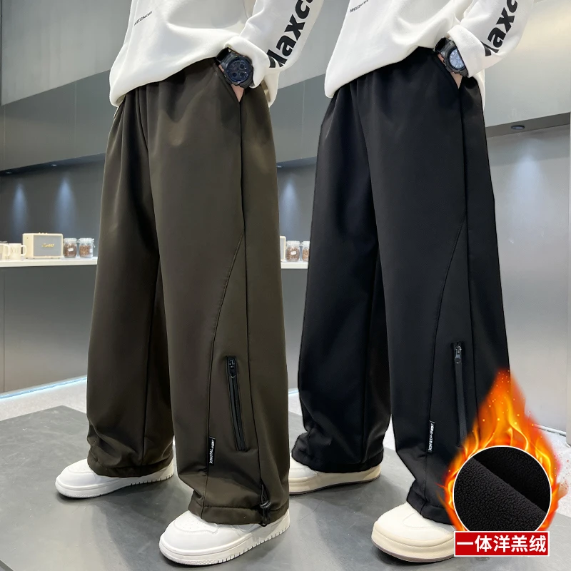 男童冬季加绒直筒裤2024新款休闲长裤宽松儿童保暖裤加厚休闲裤潮