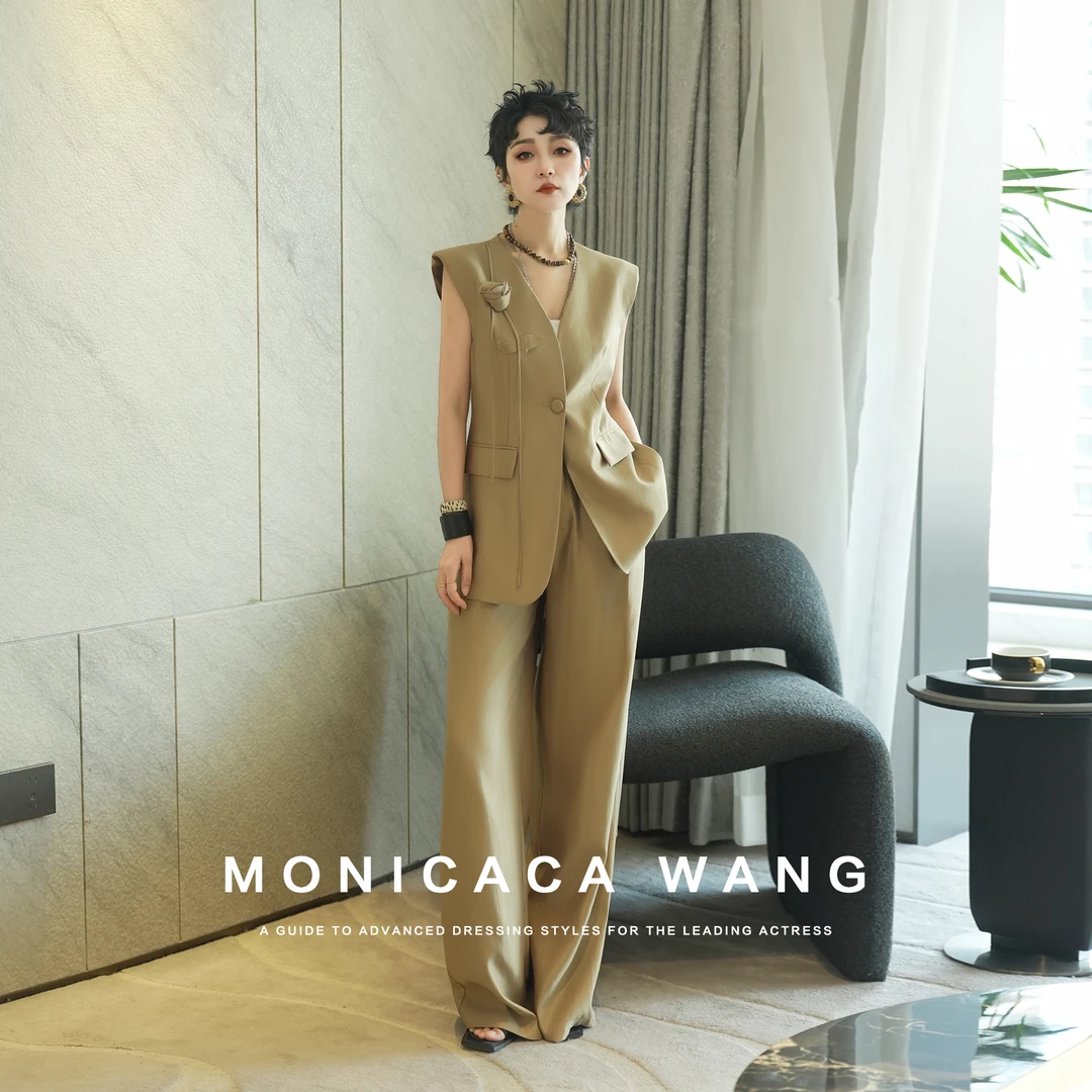 【莫妮卡卡】裤长106）百搭马甲裤子时尚套装ZJS60040+ZJK60040-1