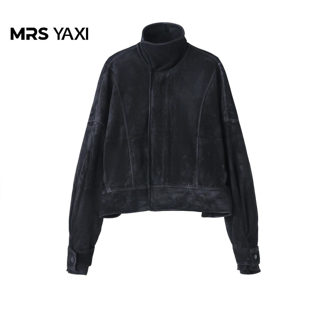 Mrsyaxi水洗做旧立裁擦蜡羊皮衣YX5082801