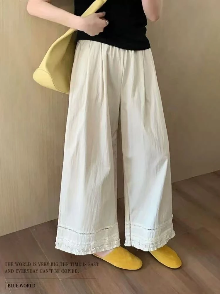 韩系减龄花边拼接宽松休闲裤30118 松紧腰有口袋