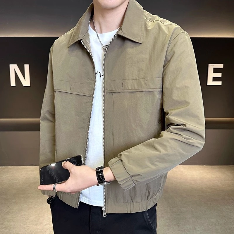 仓石一树2025新款春秋季翻领夹克男士韩版简约风痞帅慵懒风男装